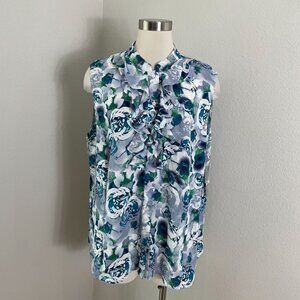 NEW Tahari Arthur S. Levine Womens Plus 2X Sleeveless Floral Ruffle Blouse Shirt